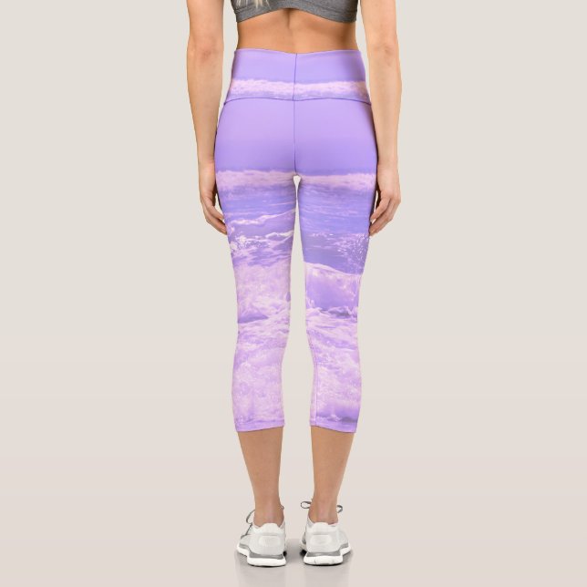 Sea Ocean Nature Waves Foam Water Purple Capri Leggings (Back)