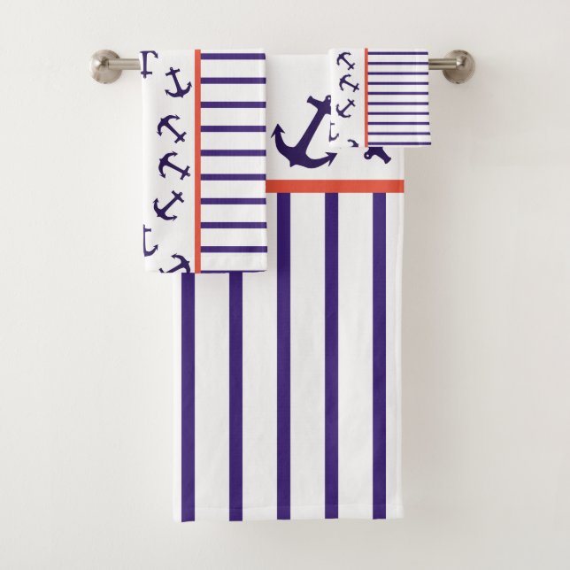 Sea Ocean Nautical Theme Anchor Captain Bath Towel Set (Insitu)