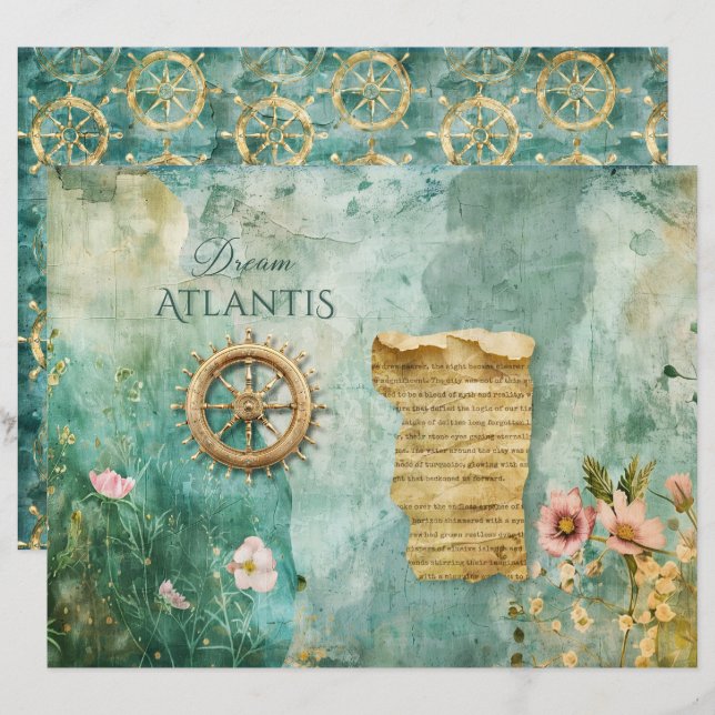 Sea Ocean Nautical Underwater Teal Scrapbook Paper (Front/Back)