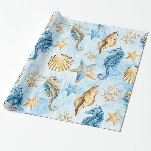 Sea & ocean pattern wrapping paper (Unrolled)