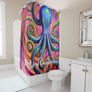 Sea Octopus with Personalised Name Shower Curtain