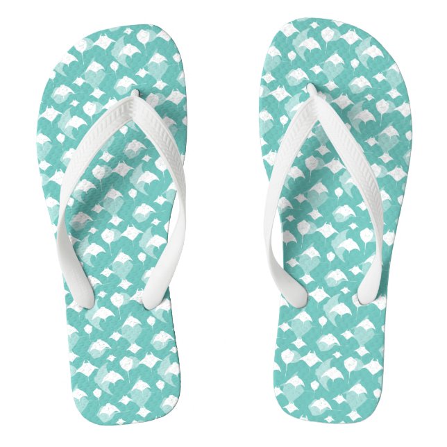 Sea of Cortez Flying Rays Aqua Blue White Flip Flops (Footbed)