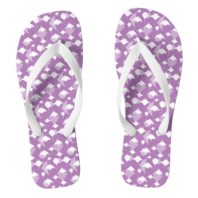 Sea of Cortez Flying Rays Lavender White Patterned Flip Flops (Footbed)