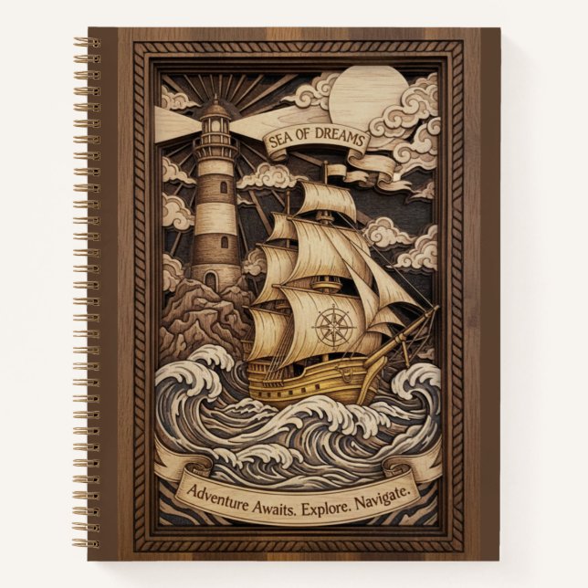 Sea of Dreams 3D Wood Carved Nautical Journal (Front)