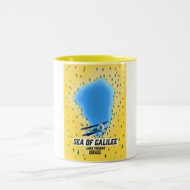 Sea of Galilee Israel map poster Two-Tone Coffee Mug (Center)