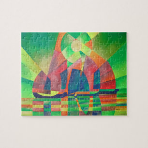 Sea of Green With Cubist Abstract Junks Jigsaw Puzzle