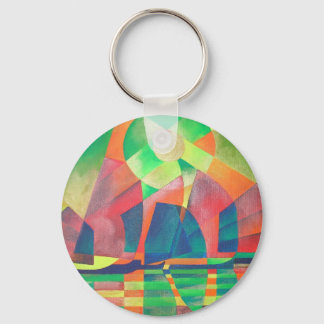 Sea of Green With Cubist Abstract Junks Key Ring