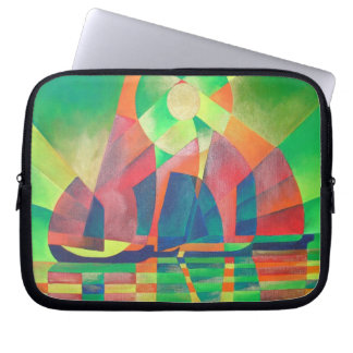 Sea of Green With Cubist Abstract Junks Laptop Sleeve