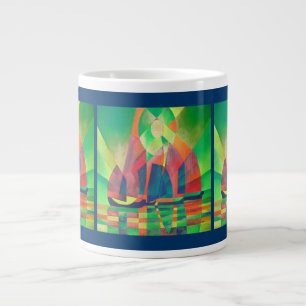 Sea of Green With Cubist Abstract Junks Large Coffee Mug