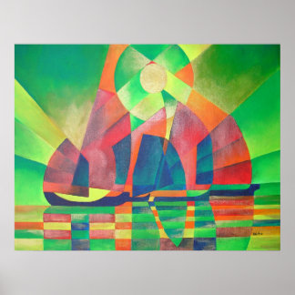 Sea of Green With Cubist Abstract Junks Poster