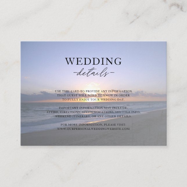 Sea of Love | Beach Sunset Starfish Wedding Enclosure Card (Front)