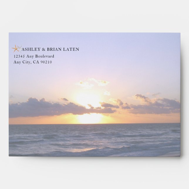 Sea of Love | Beach Sunset Starfish Wedding Envelope (Front)