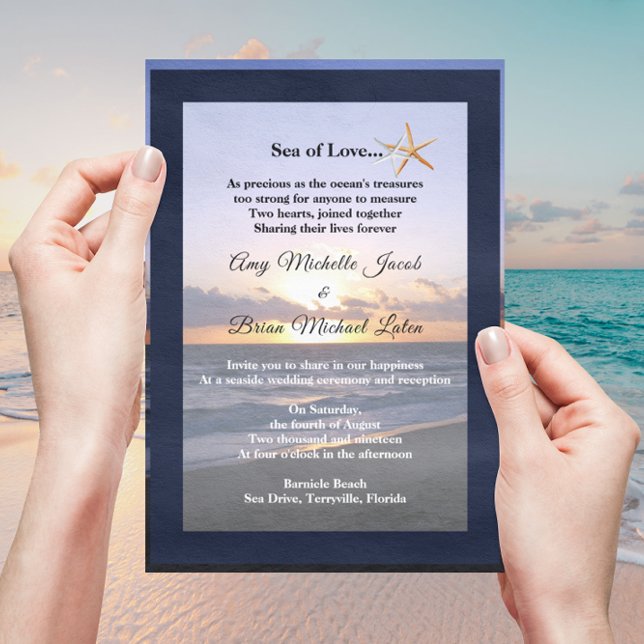 Sea of Love | Beach Sunset Starfish Wedding Invitation (Creator Uploaded)