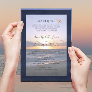 Sea of Love | Beach Sunset Starfish Wedding Invitation