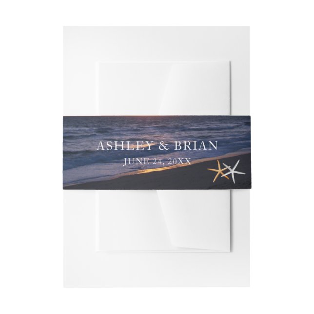 Sea of Love | Beach Sunset Starfish Wedding Invitation Belly Band (Front Example)
