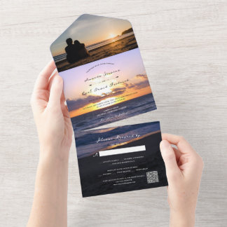 Sea of Love | Beach Sunset + Your Photo Wedding All In One Invitation