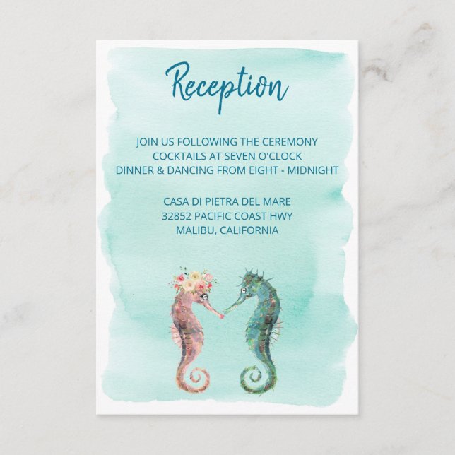 Sea of Love | Nautical Seahorse Wedding Reception Enclosure Card (Front)