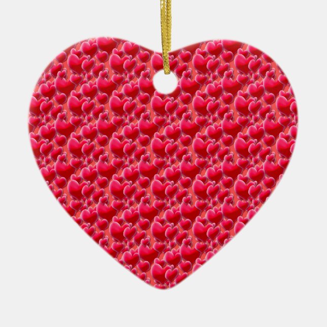 Sea of Pink Hearts Ceramic Tree Decoration (Front)