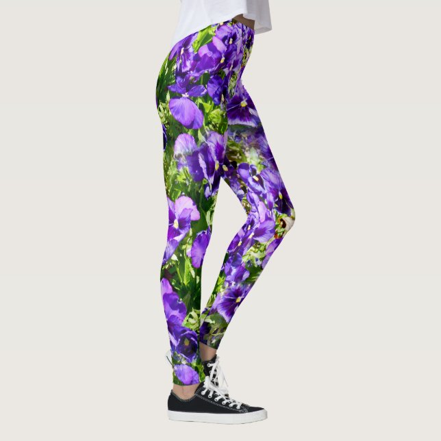 Sea of Serenity: The Beautiful Purple Pansy Field Leggings (Right)