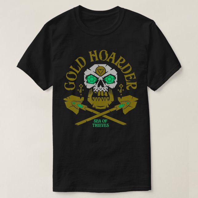 Sea of Thieves Gold Hoarder Emerald Skull Crossed  T-Shirt (Design Front)