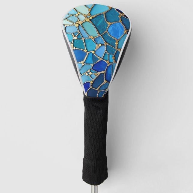 Sea of Waves Blue and Gold Mosaic Fine Art Golf Head Cover (Front)
