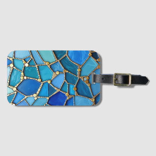 Sea of Waves Blue and Gold Mosaic Fine Art Luggage Tag