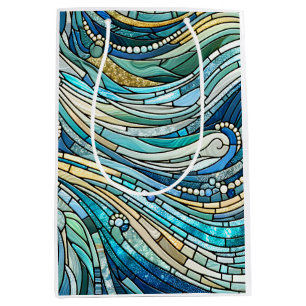Sea of Waves Teal Mosaic Fine Art Medium Gift Bag