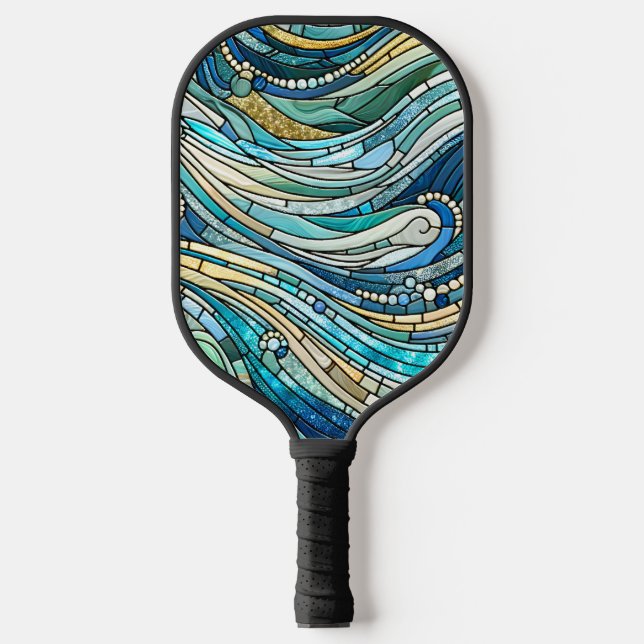 Sea of Waves Teal Mosaic Fine Art Pickleball Paddle (Front)