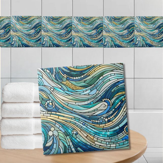 Sea of Waves Teal Mosaic Fine Art Tile (Creator Uploaded)
