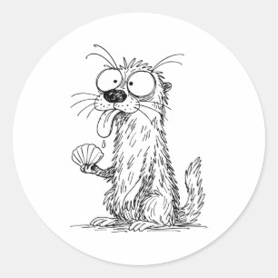Sea Otter Abstract Art Rtrait Drawing Whimsical Fu Classic Round Sticker