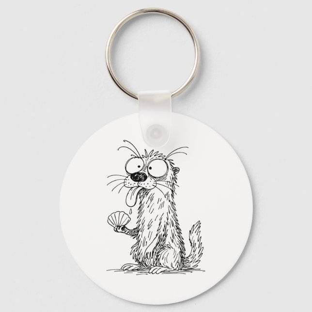 Sea Otter Abstract Art Rtrait Drawing Whimsical Fu Key Ring (Front)