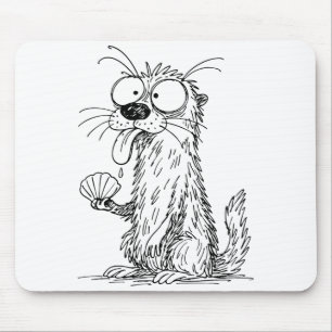 Sea Otter Abstract Art Rtrait Drawing Whimsical Fu Mouse Mat
