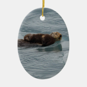 sea otter and baby ceramic tree decoration