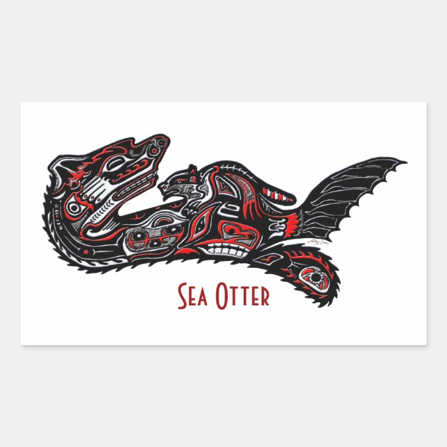 SEA OTTER & BABY (Haida Styled) Art Gift Sticker (Front)