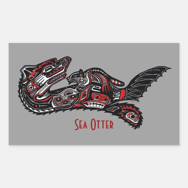 SEA OTTER & BABY (Haida Styled) Art Gift Sticker (Front)