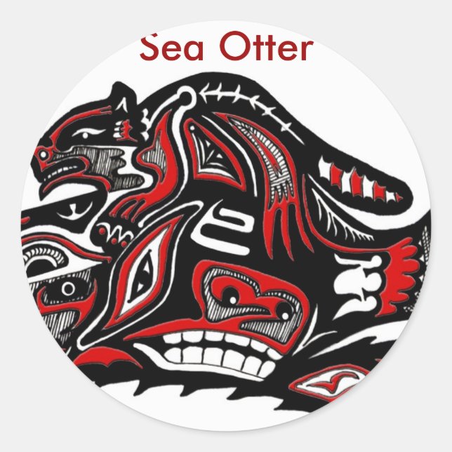 SEA OTTER & BABY (Haida Styled) Gift Range Classic Round Sticker (Front)