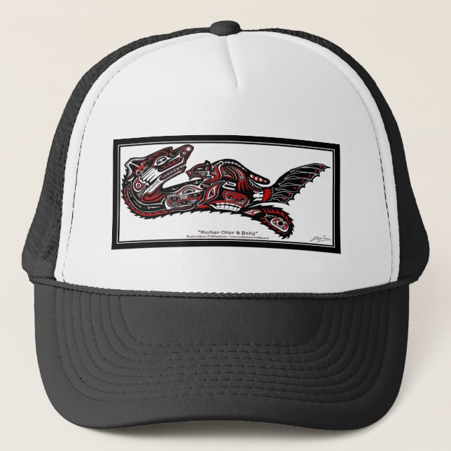 SEA OTTER & BABY (Haida Styled) Gift Range Trucker Hat (Front)