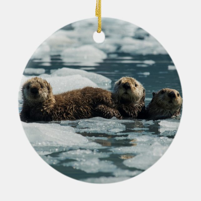 Sea Otter Family Ceramic Tree Decoration (Back)