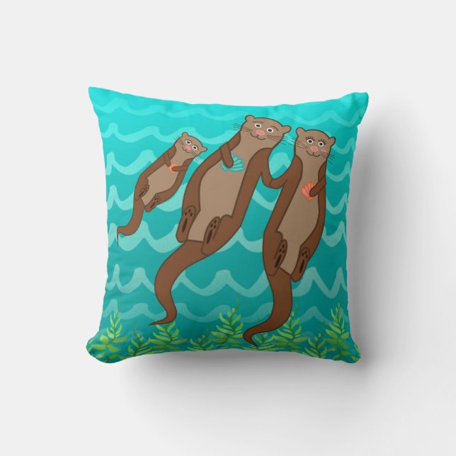 Sea Otter Family Cushion (Front)