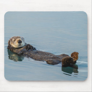 Sea otter floating on back in ocean mouse mat