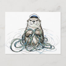 Sea Otter Holding Kelp in Marine Ink Illustration