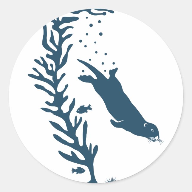 sea otter kelp forest california marine ocean classic round sticker (Front)