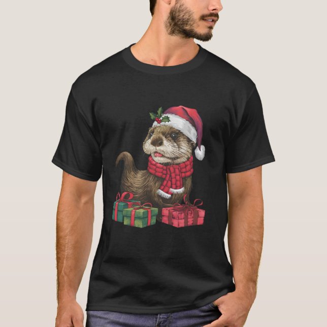 Sea Otter Lover Xmas Holiday Santa Sea Otter Chris T-Shirt (Front)