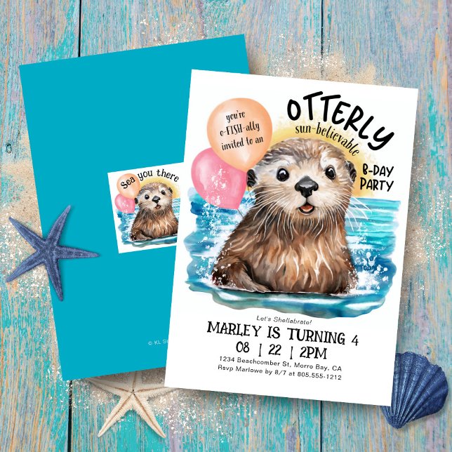Sea Otter Ocean Sun Beach Birthday Invitation (Creator Uploaded)
