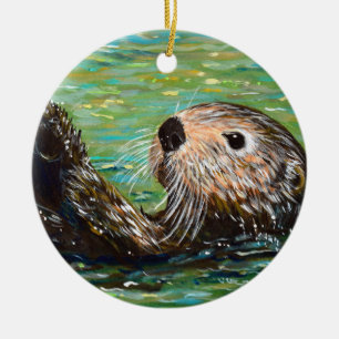 Sea Otter Painting Ceramic Tree Decoration