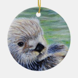 Sea Otter Painting Ceramic Tree Decoration