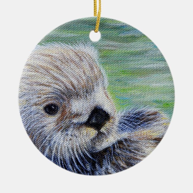 Sea Otter Painting Ceramic Tree Decoration (Front)