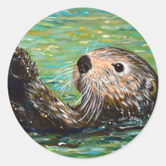 Sea Otter Painting Classic Round Sticker