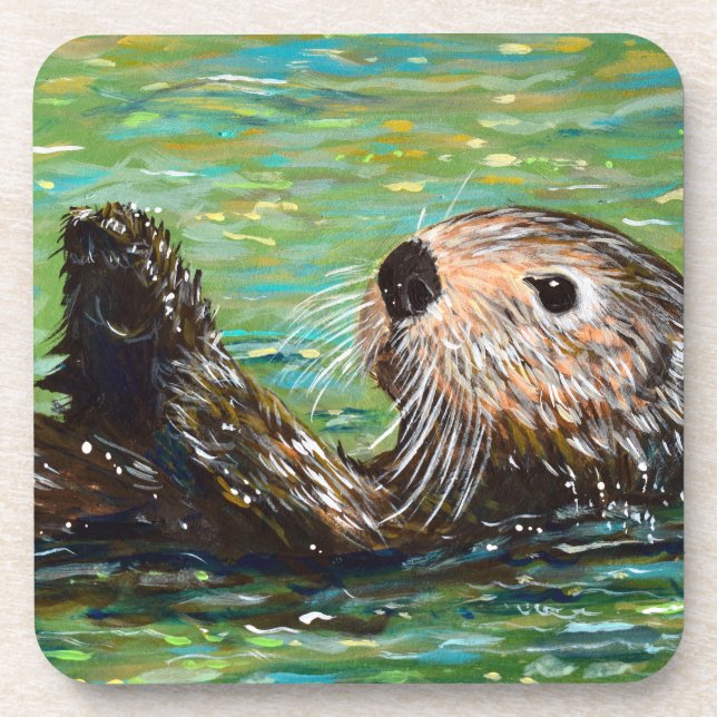Sea Otter Painting  Coaster (Front)