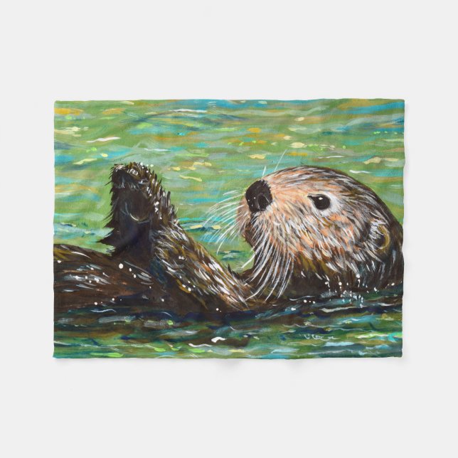 Sea Otter Painting Fleece Blanket (Front (Horizontal))